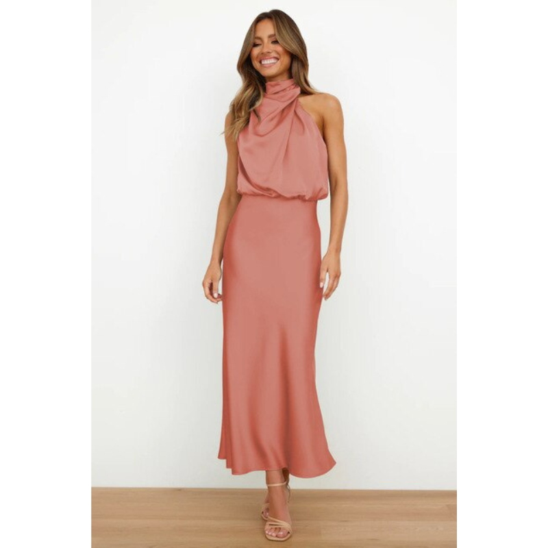 SUENTA Damen Abendkleid – Atemberaubendes Halfter Midi Kleid Rot