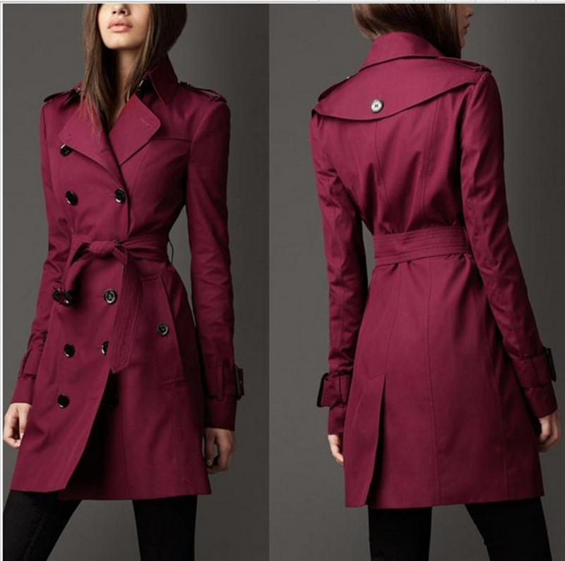 SUENTA Damen Schlanke Trenchcoat mit Doppelknopfverschluss