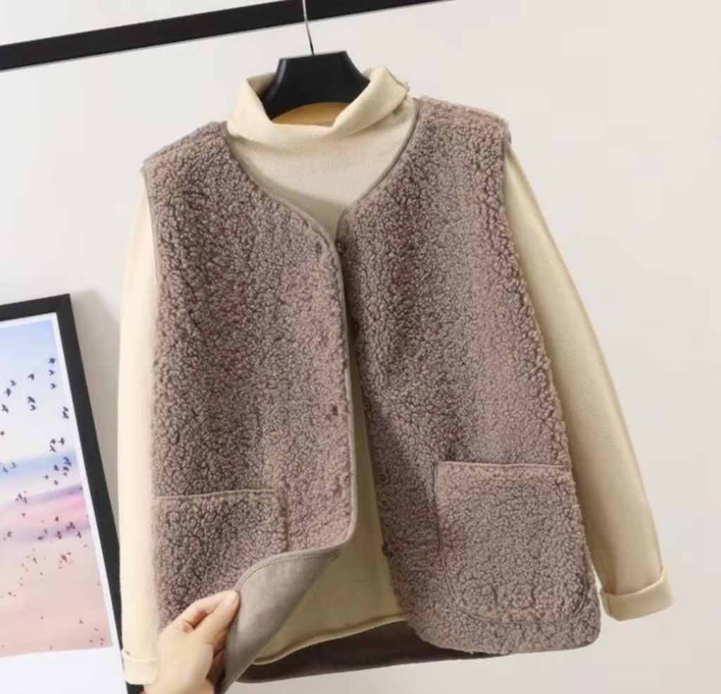 SUENTA Damen Winterfleeceweste Hochwertigem, Dickem Fleece Wärme Khaki