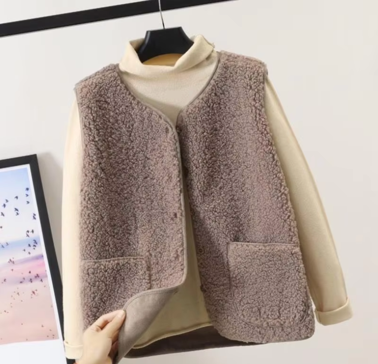 SUENTA Damen Winterfleeceweste Hochwertigem, Dickem Fleece Wärme Khaki