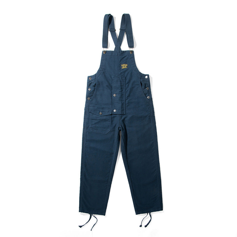 SUENTA Unisex Moleskin Latzhose – Overall mit Zugband und Praktischer Frontklapptasche Dunkelblau