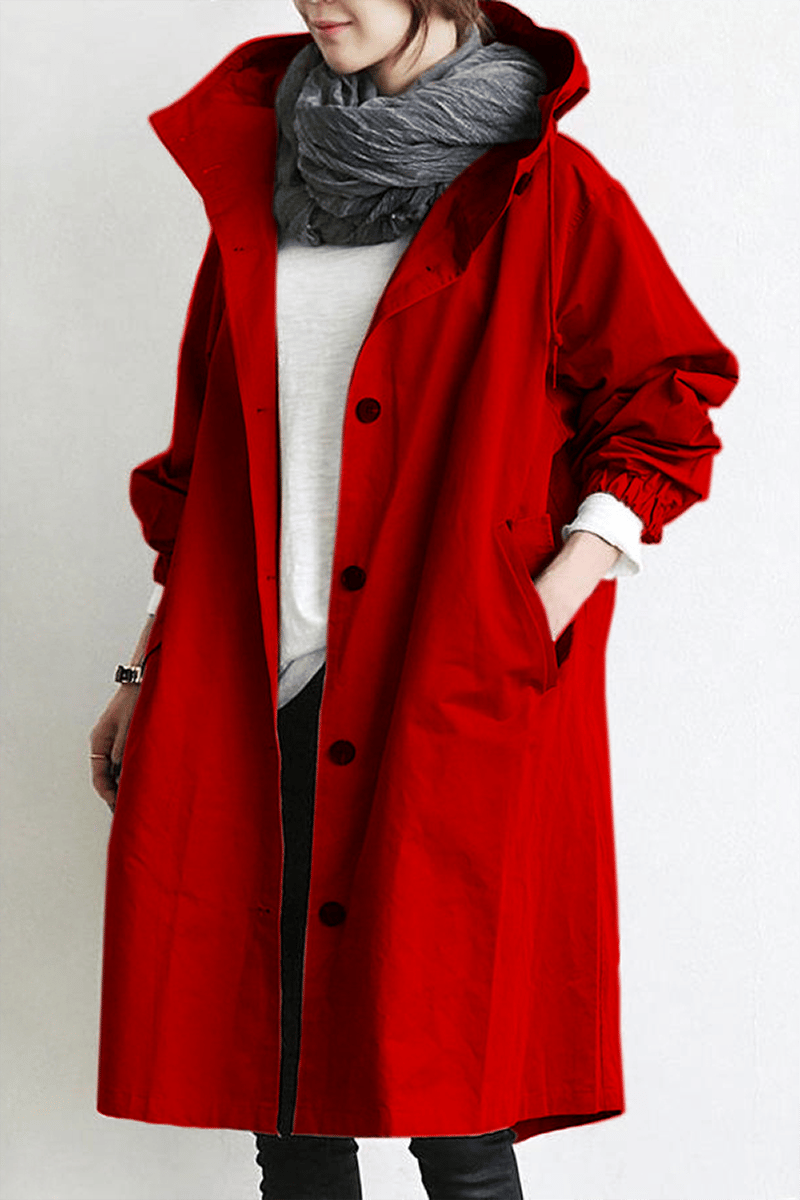 SUENTA Damen Wasserdichter Trenchcoat Mit Kapuze Regenmantel Rot