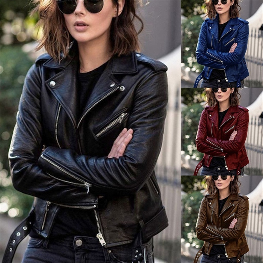 SUENTA Damen Modische Lederjacke in angesagten Farben Vielfältige Farben Braun