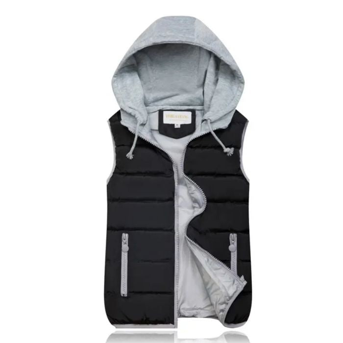 SUENTA Damen Heidi-Stil Weste Mit Kapuze Bequeme Frostige Tage Schwarz