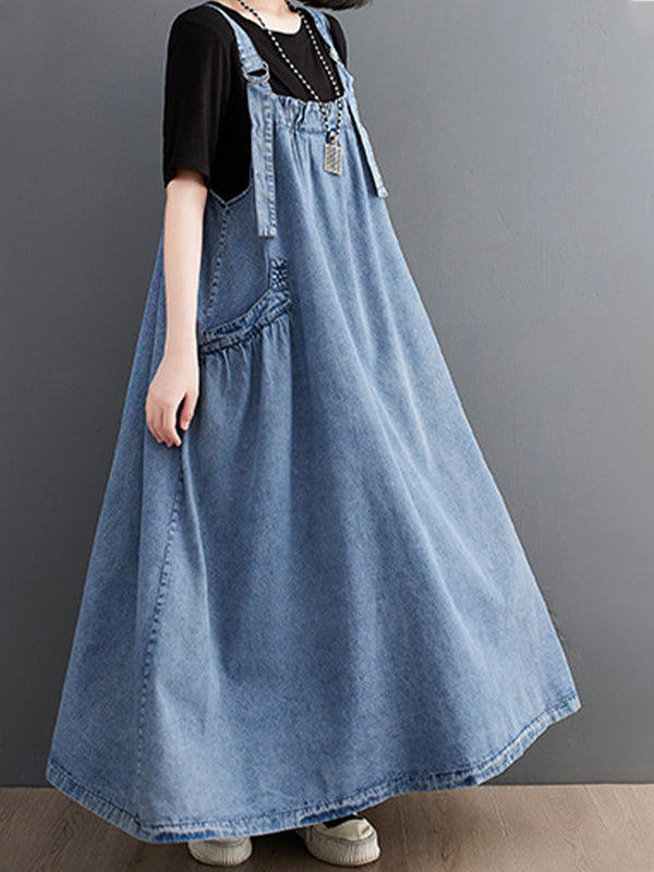 SUENTA Damen Denim Trägerkleid – Lockerer Overall aus Weichem Denim in Rockform