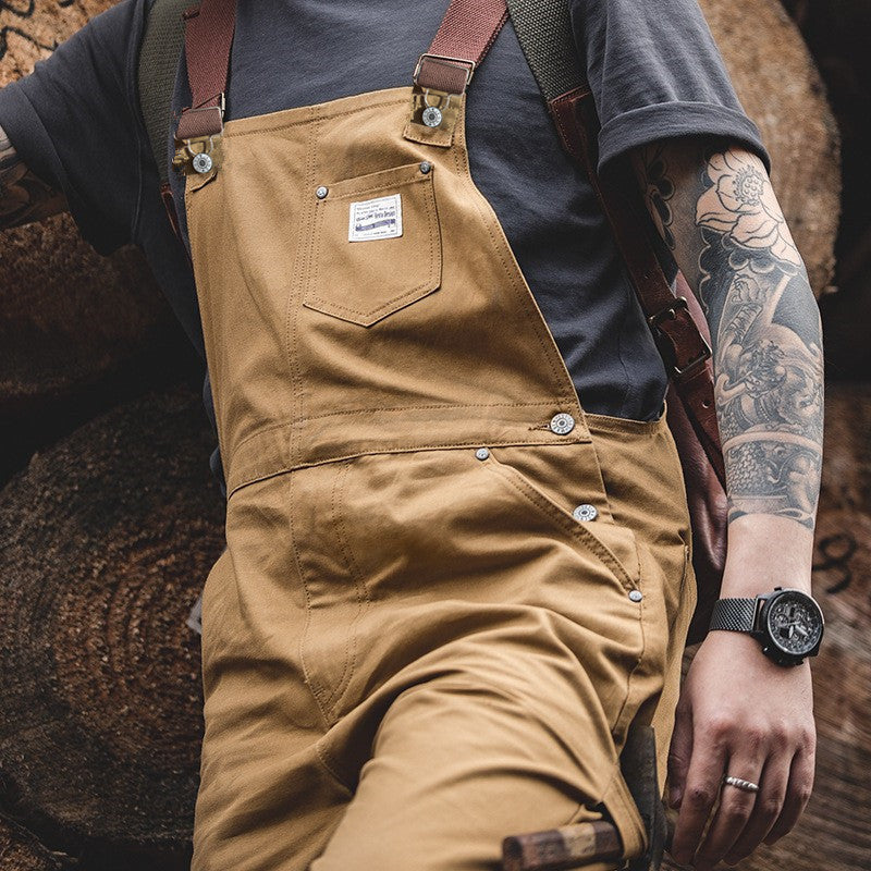 SUENTA Herren Enten-Latzhose Braune Canvas Overall Verstellträger