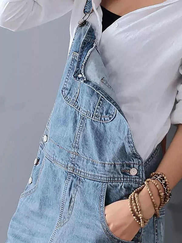 SUENTA Damen Denim Latzkleid – Distressed Overall aus Denimstoff mit Rückenschlitz