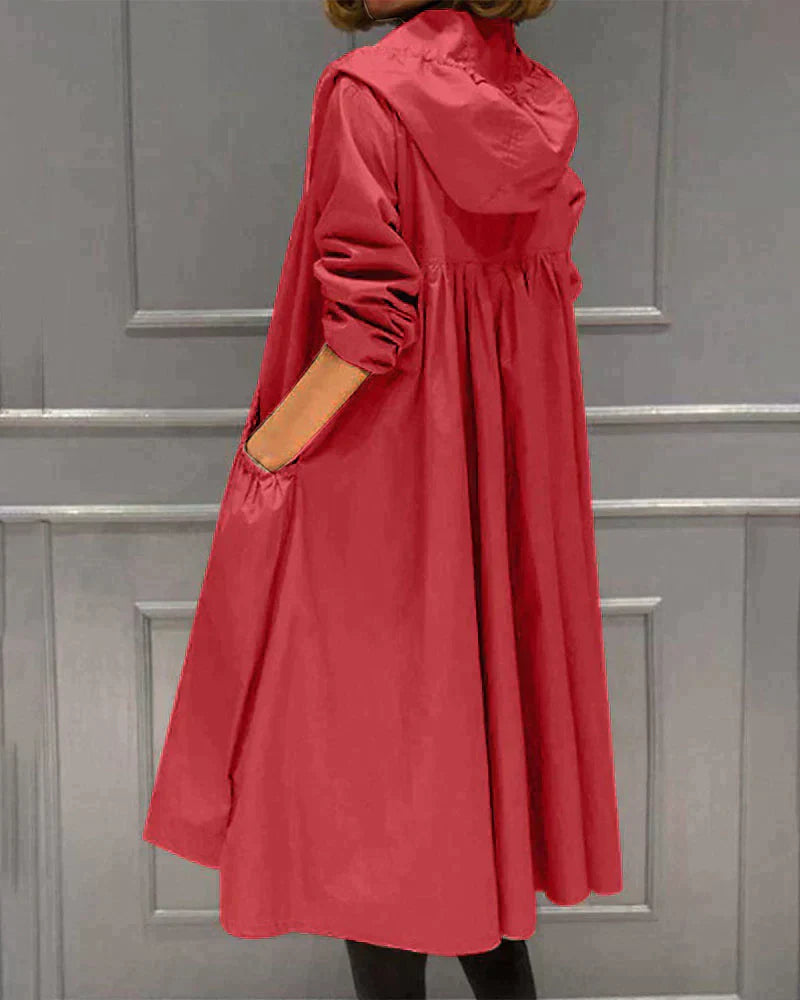SUENTA Lange Regenjacke Für Damen Mit Kapuze Knielangen Schnitt - Winterjacke Damen Rot