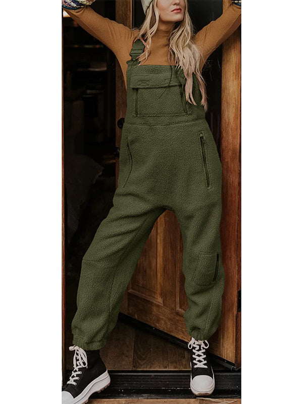 SUENTA Damen Fleece Thermo Overall – Warmer Einteiler mit Praktischen Reißverschlusstaschen Olivgrün