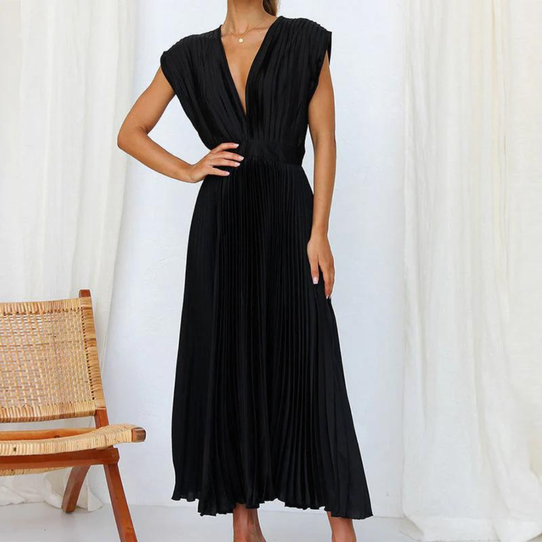 SUENTA Damen Abendkleid - Midi-Länge mit V-Ausschnitt Schwarz