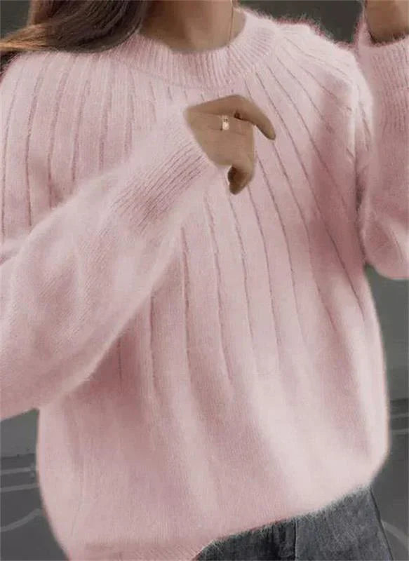 SUENTA Damen Fluffige Kaschmir Gestrickter Pullover Wärme Komfort Hellrosa