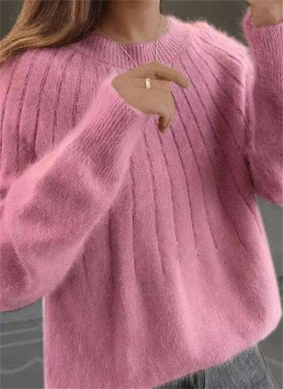 SUENTA Damen Fluffige Kaschmir Gestrickter Pullover Wärme Komfort Rosa
