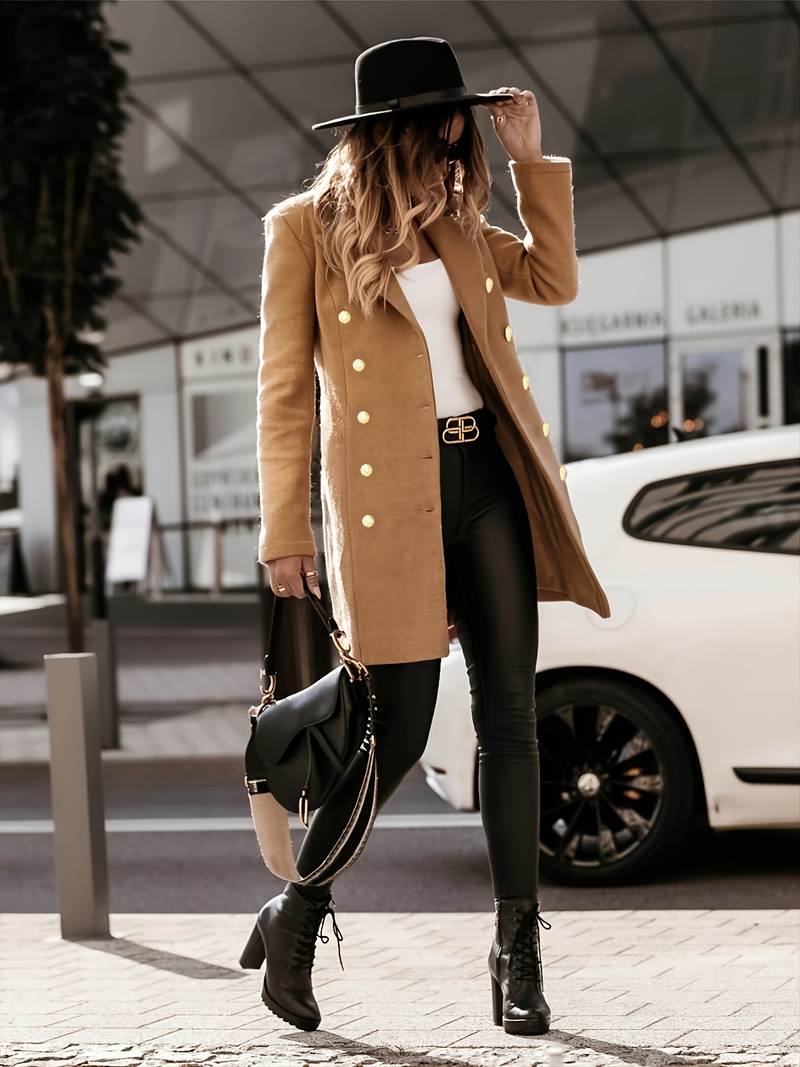 SUENTA Damen Taillierter Wollmantel Schmeichelnde Passform Khaki