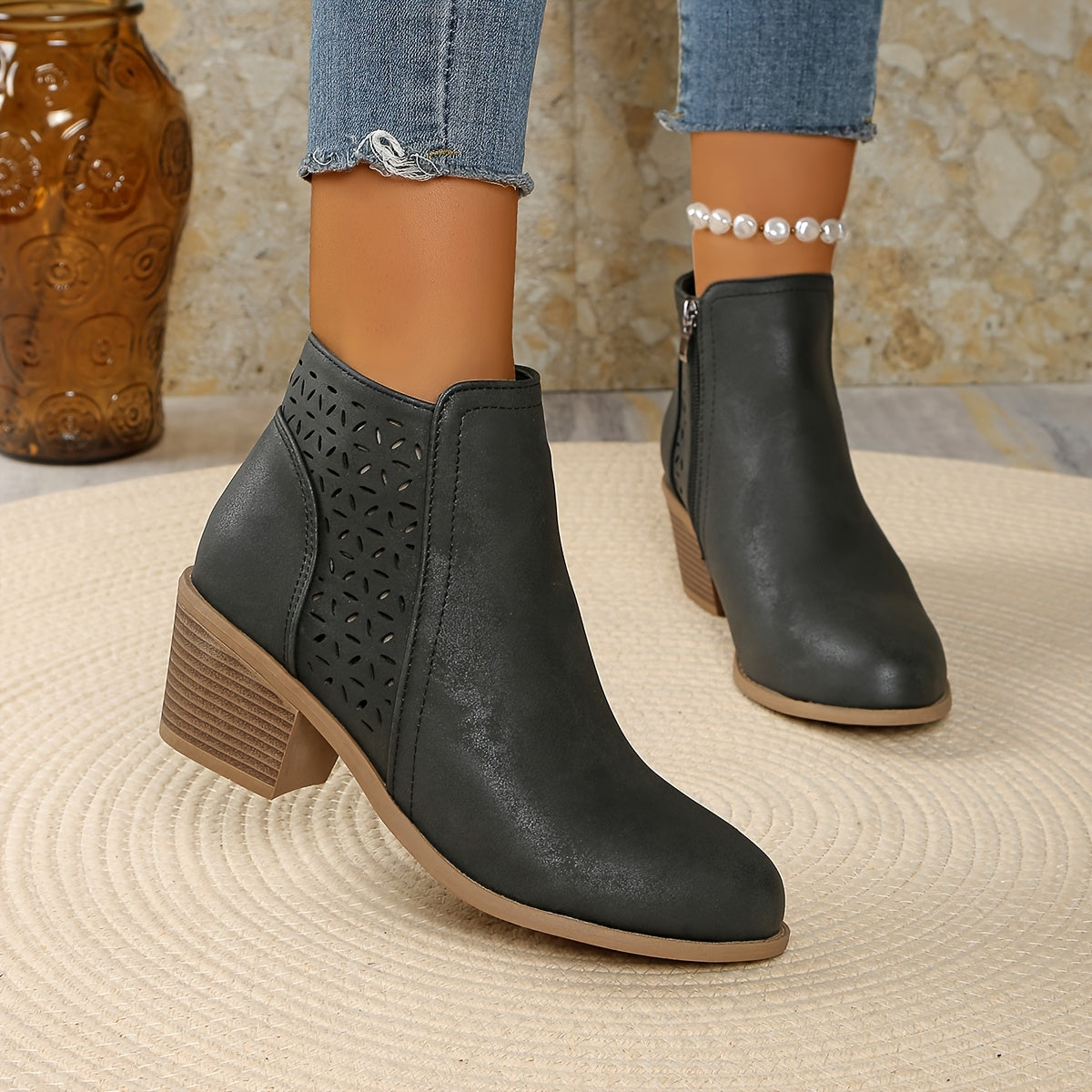 Dôre | Damen Stiefeletten zum Hineinschlüpfen mit seitlichem Reißverschluss