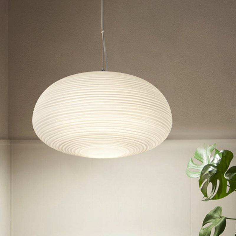 SUENTA Pendelleuchte Rippenglas Weiß Glas 1 Licht Hängelampe Weiß C