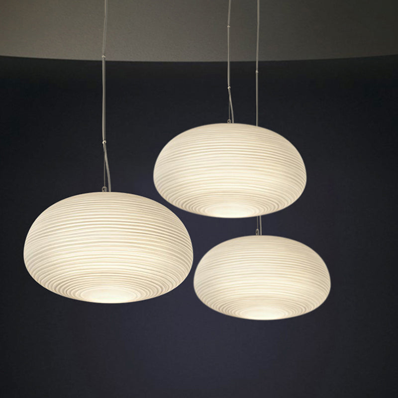 SUENTA Pendelleuchte Rippenglas Weiß Glas 1 Licht Hängelampe
