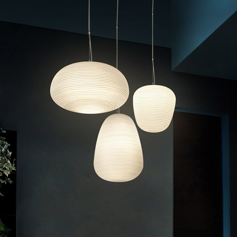 SUENTA Pendelleuchte Rippenglas Weiß Glas 1 Licht Hängelampe