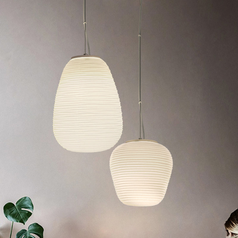 SUENTA Pendelleuchte Rippenglas Weiß Glas 1 Licht Hängelampe