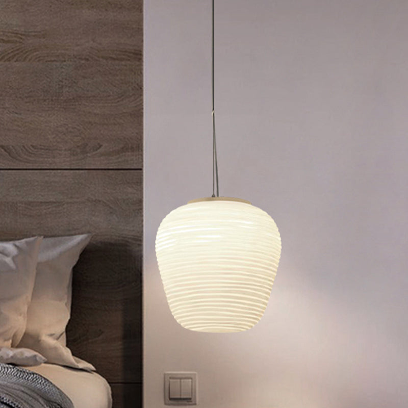 SUENTA Pendelleuchte Rippenglas Weiß Glas 1 Licht Hängelampe Weiß B