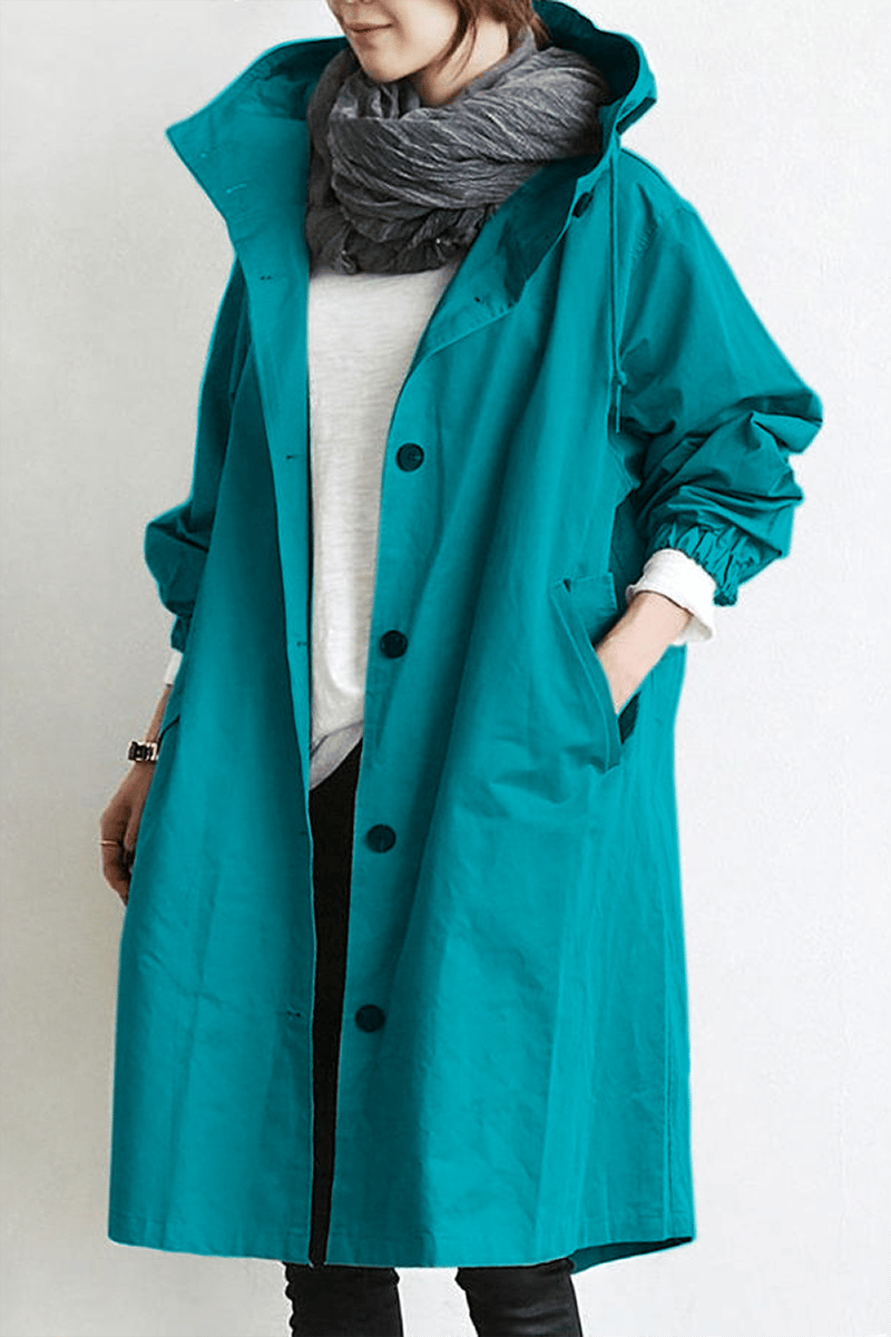 SUENTA Damen Wasserdichter Trenchcoat Mit Kapuze Regenmantel Türkis