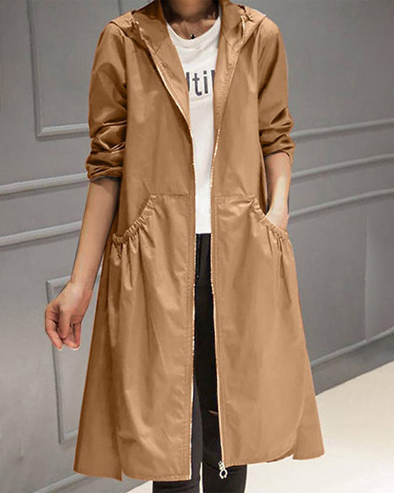SUENTA Windbreaker Trench Coat Kapuze Reißverschluss Klassischer Braun