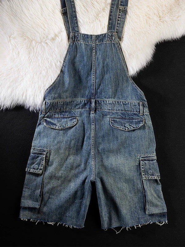 SUENTA Damen Denim Latzshorts – Vintage Inspirierter Overall mit Lockerer Passform
