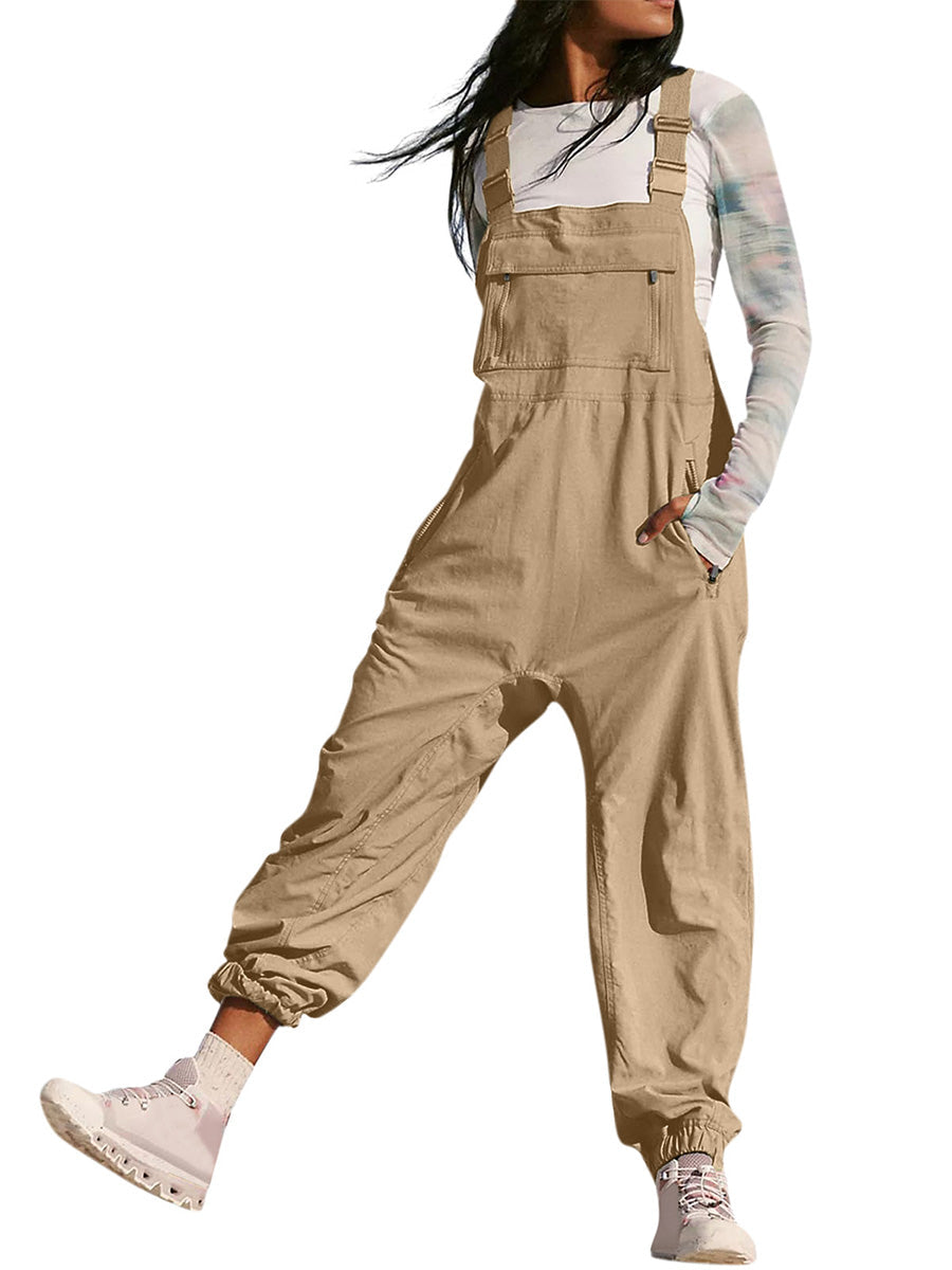 SUENTA Damen Cargo Overall – Ärmelloser Einteiler mit Praktischen Reißverschlusstaschen Khaki