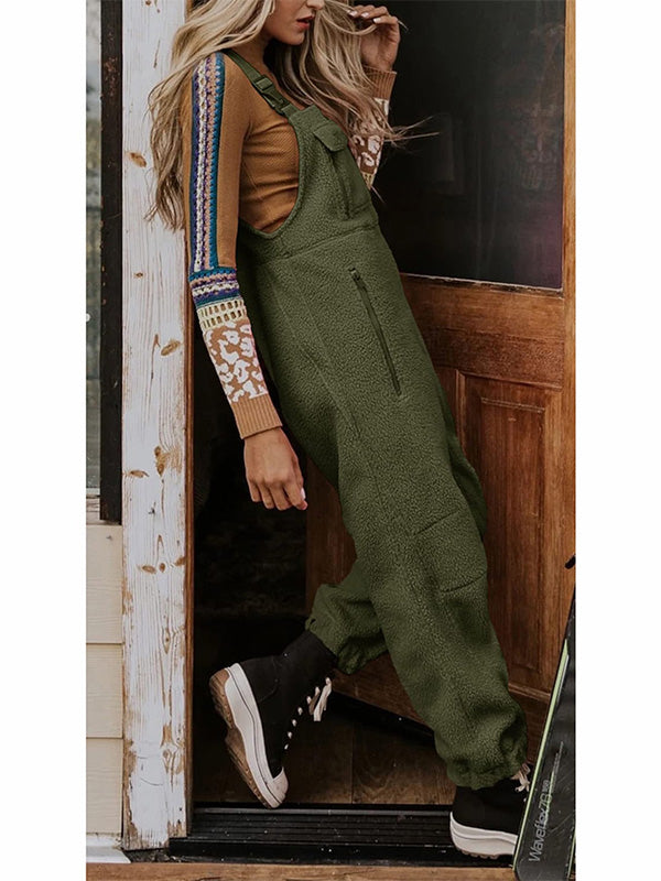 SUENTA Damen Fleece Thermo Overall – Warmer Einteiler mit Praktischen Reißverschlusstaschen
