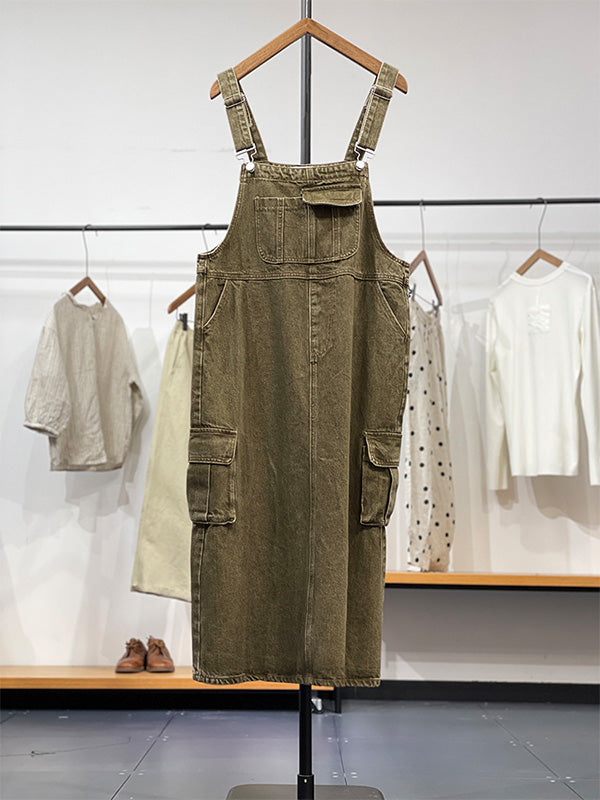 SUENTA Damen Cargo Overall Kleid – Vintage Inspirierter Einteiler mit Schulterriemen