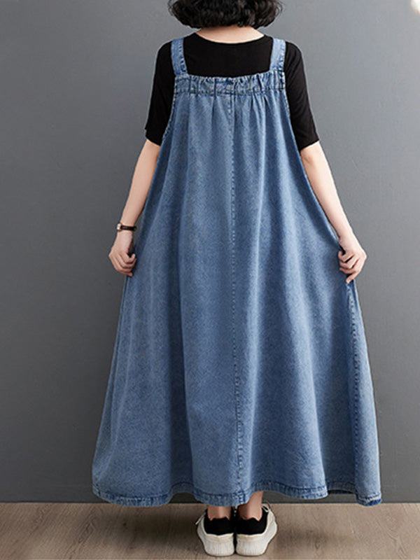 SUENTA Damen Denim Trägerkleid – Lockerer Overall aus Weichem Denim in Rockform