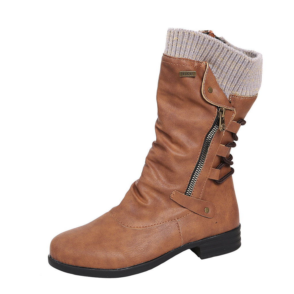 SUENTA Damen Winterstiefel Super Komfortable Kuschelige Sohle Braun