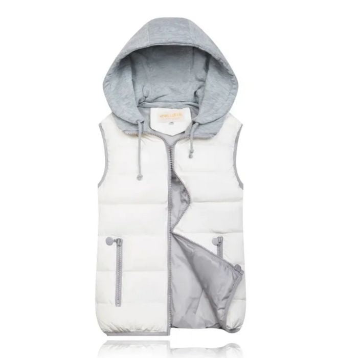 SUENTA Damen Heidi-Stil Weste Mit Kapuze Bequeme Frostige Tage Weiß