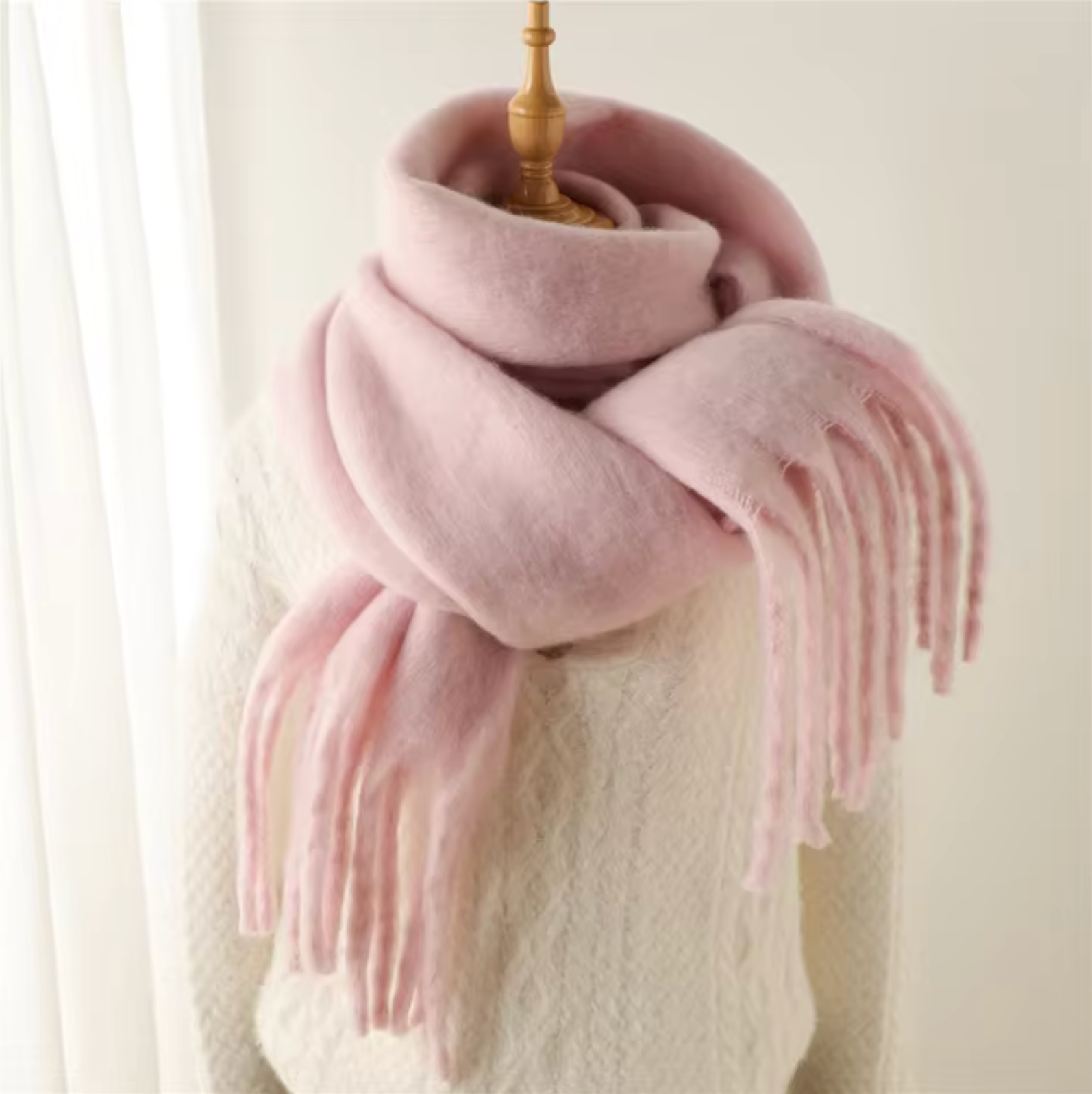SUENTA Kaschmir-Winter-Schal cashmere-ähnlichem Stoff Lange Fransen Hellrosa Einheitsgröße