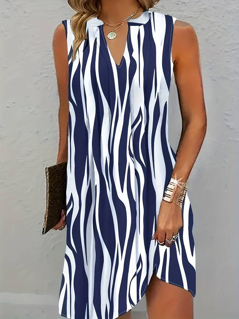 SUENTA Damen Ärmelloses Mini Kleid – Luftiges Sommerkleid mit Streifen Blau