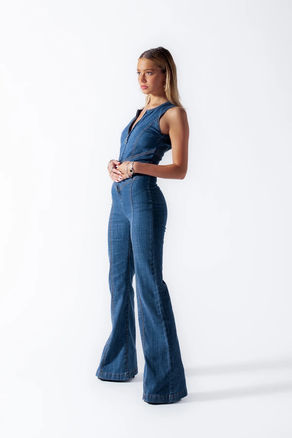 SUENTA Damen Denim-Overall Rückenausschnitt Herzförmigem