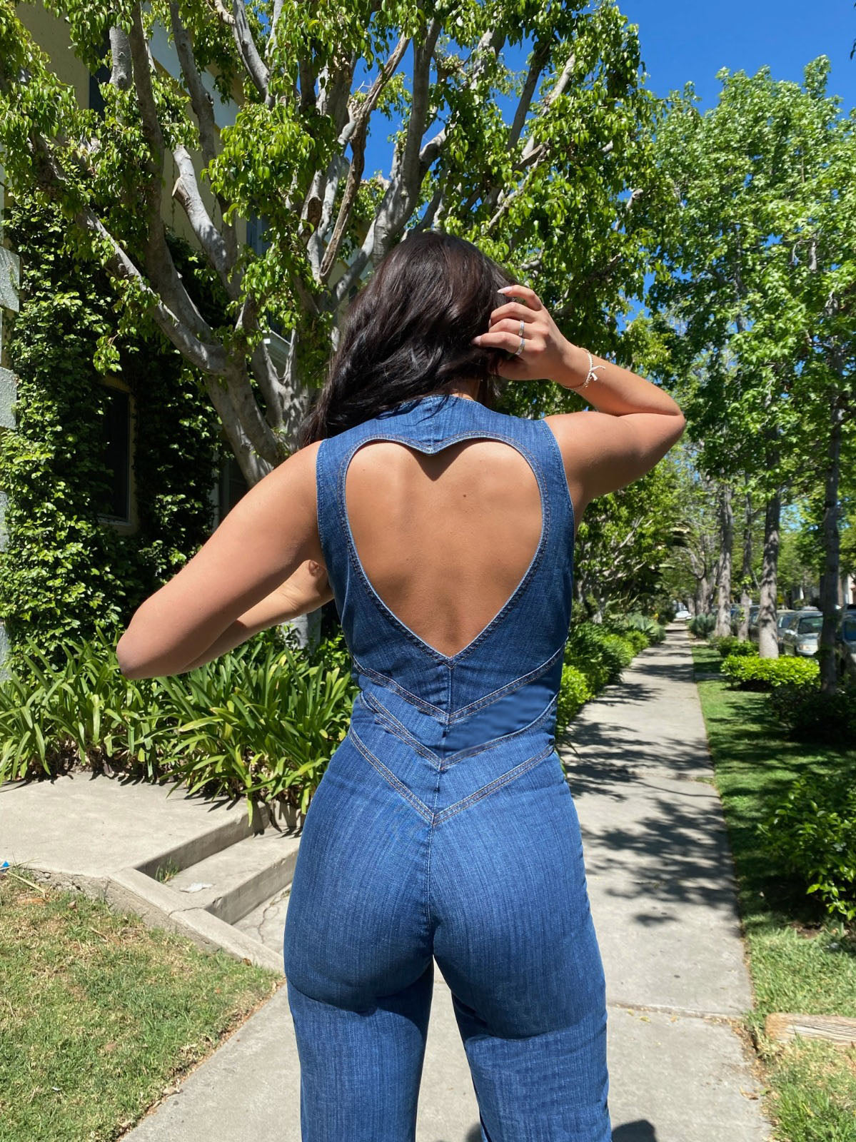 SUENTA Damen Denim-Overall Rückenausschnitt Herzförmigem
