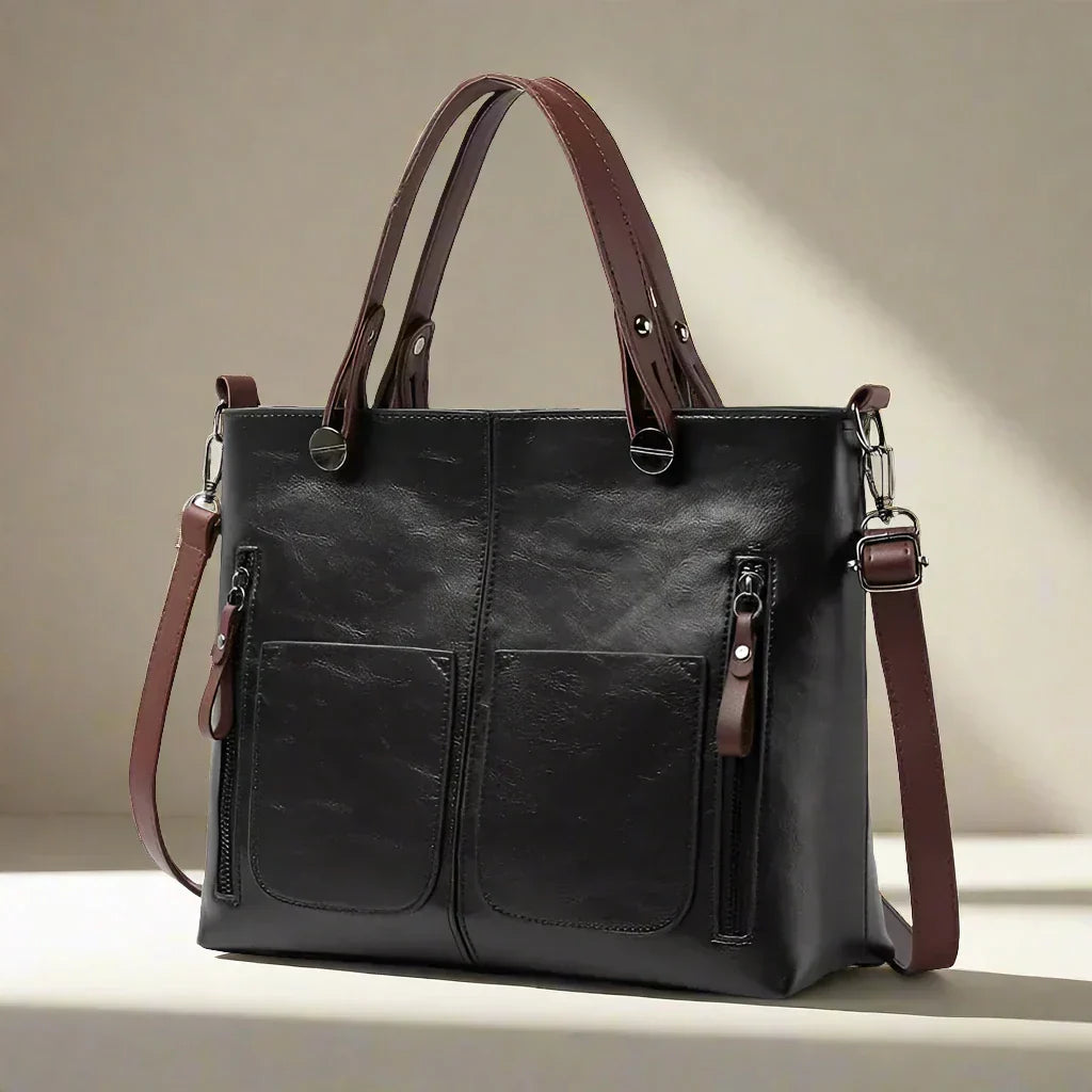 SUENTA Damen Tasche Im Vintage-Stil Retro-Look Material Qualität Schwarz