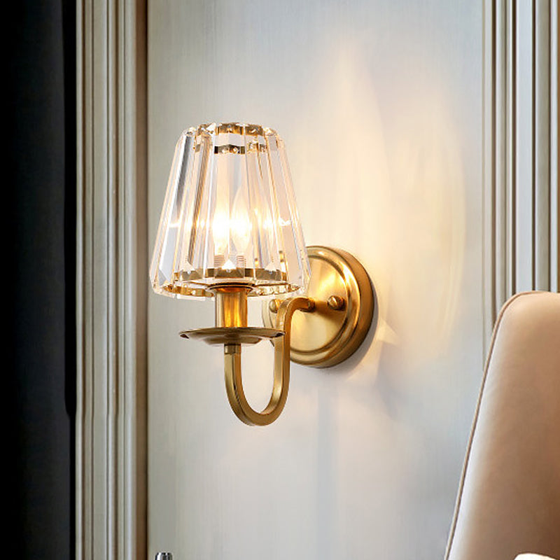 SUENTA Kegel-Wandleuchte 1 Kopf K9 Kristall Gold Mit Gewölbtem Arm Gold