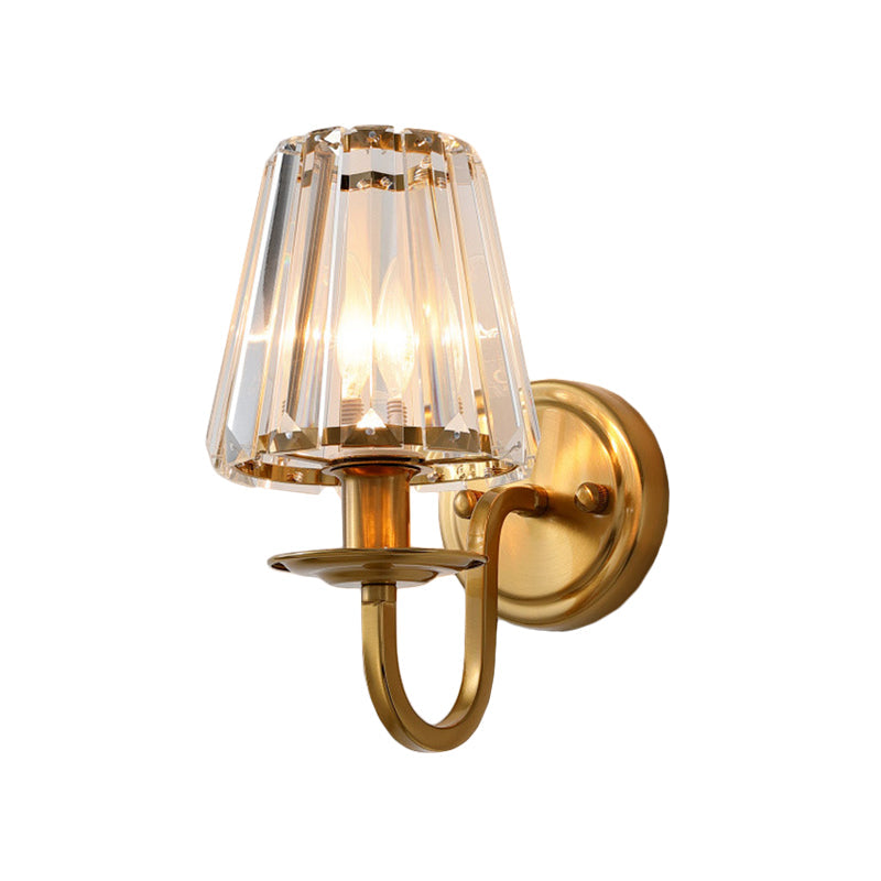 SUENTA Kegel-Wandleuchte 1 Kopf K9 Kristall Gold Mit Gewölbtem Arm