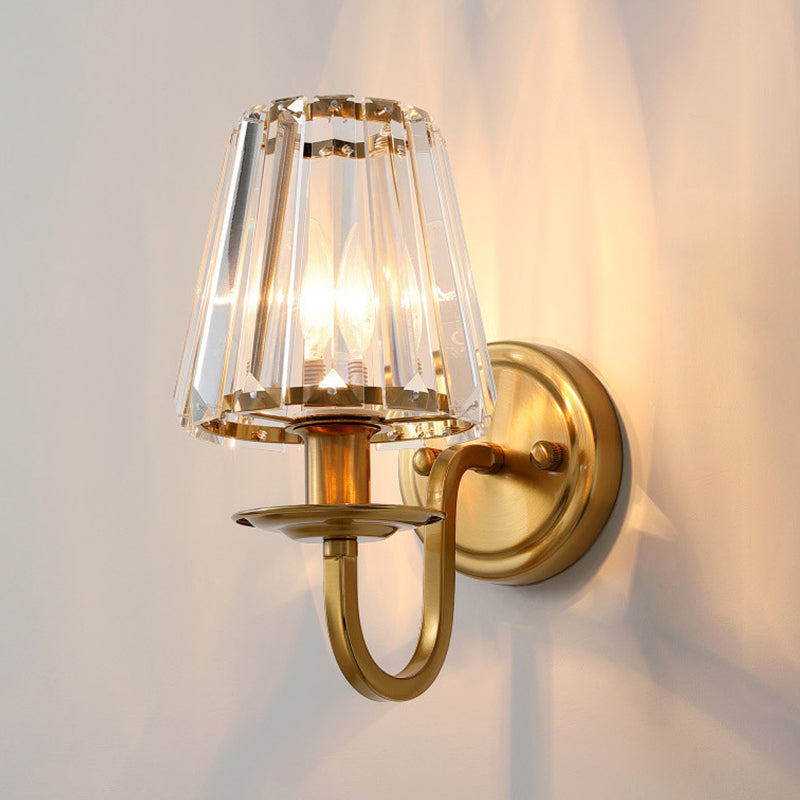 SUENTA Kegel-Wandleuchte 1 Kopf K9 Kristall Gold Mit Gewölbtem Arm