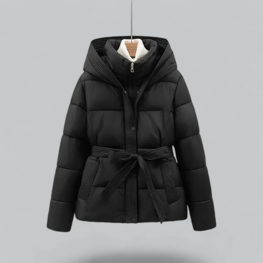 SUENTA Beverly Damen Pufferjacke - Warm mit Gürtel und Kapuze Schwarz