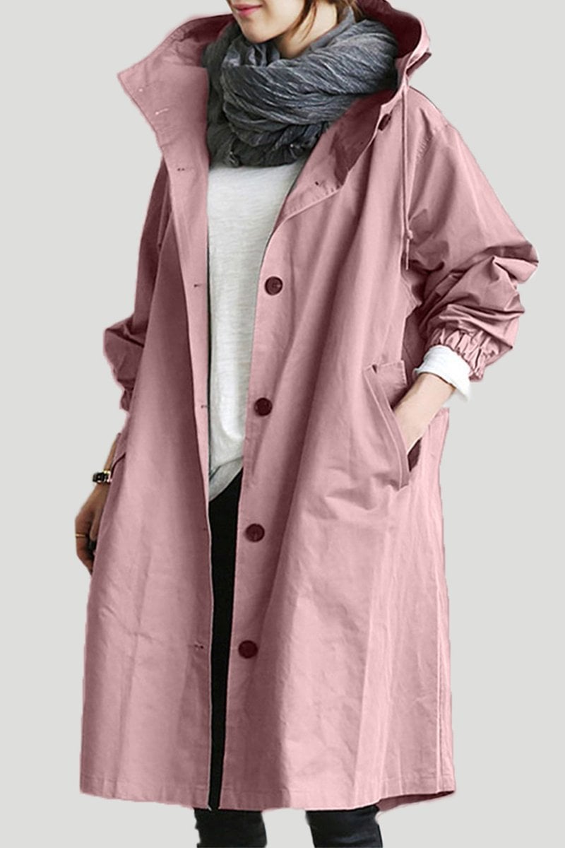 SUENTA Damen Wasserdichter Trenchcoat Mit Kapuze Regenmantel Rosa