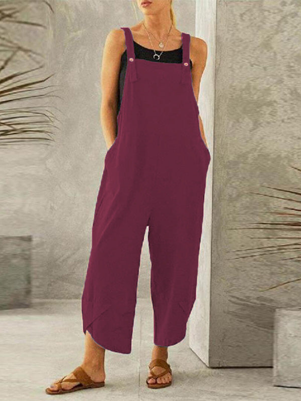 SUENTA Damen Latzhose – Freizeit Overall mit Knopfbund und Lockerer Passform Weinrot