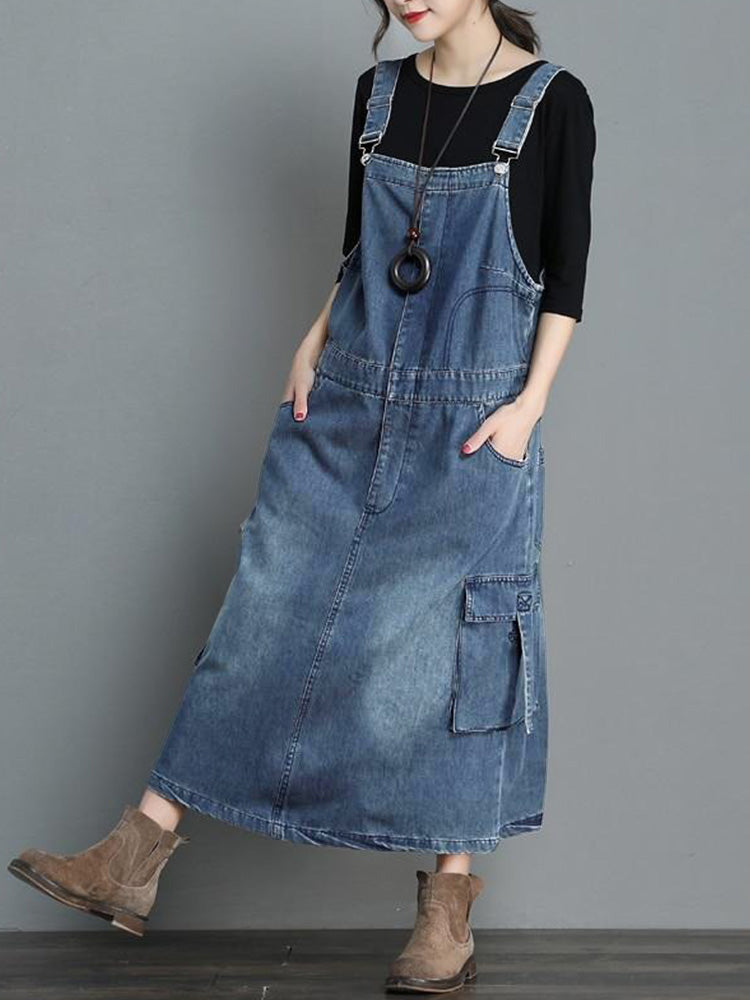 SUENTA Damen Denim Latzkleid – Lässiger Overall mit Vintage-Charme und Lockere Passform