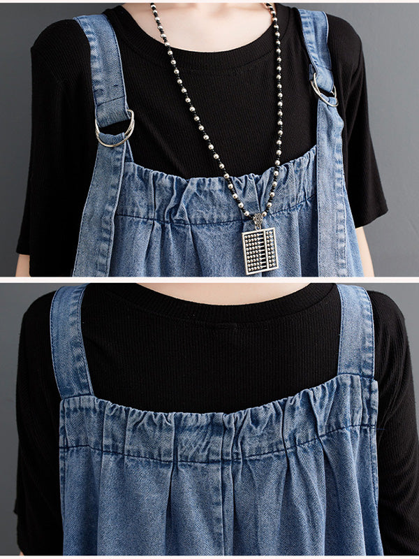 SUENTA Damen Denim Trägerkleid – Lockerer Overall aus Weichem Denim in Rockform