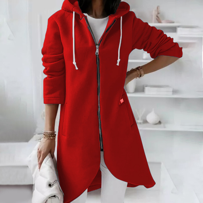 SUENTA Damenjacke mit Reißverschluss und Kapuze Lässig Komfortabel - Winterjacke Damen Rot