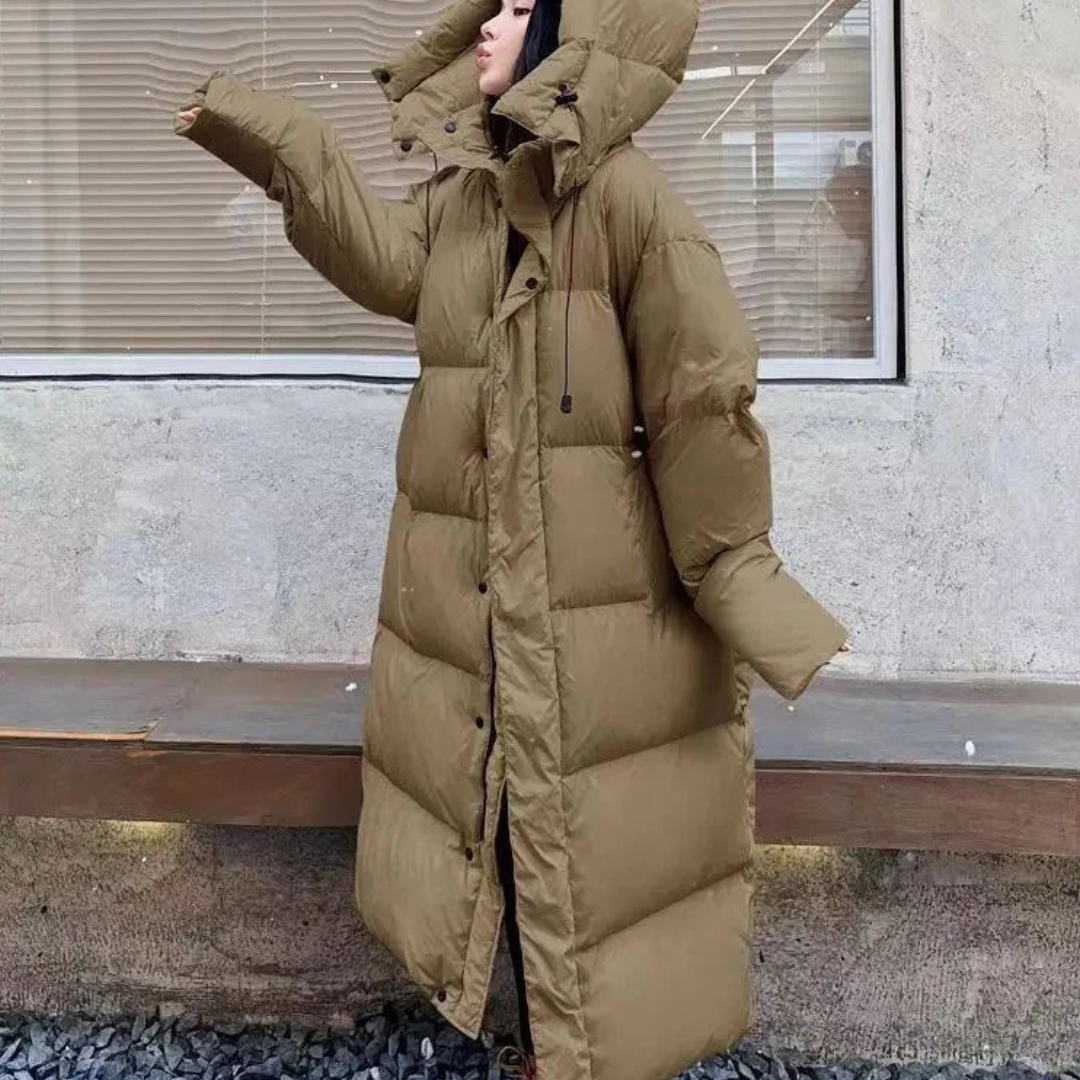SUENTA Heartbeats Damen Lange Pufferjacke - Warm und Gemütlich mit Kapuze Grün