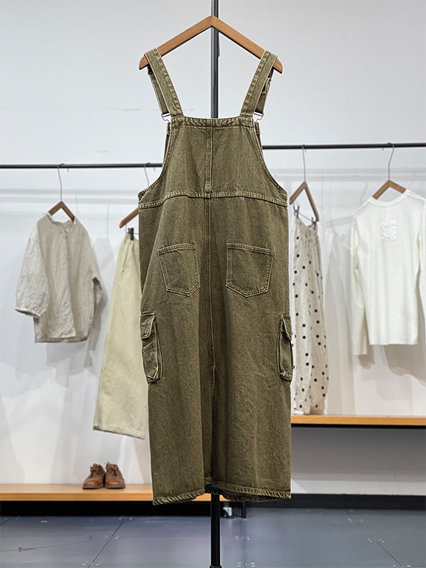 SUENTA Damen Cargo Overall Kleid – Vintage Inspirierter Einteiler mit Schulterriemen