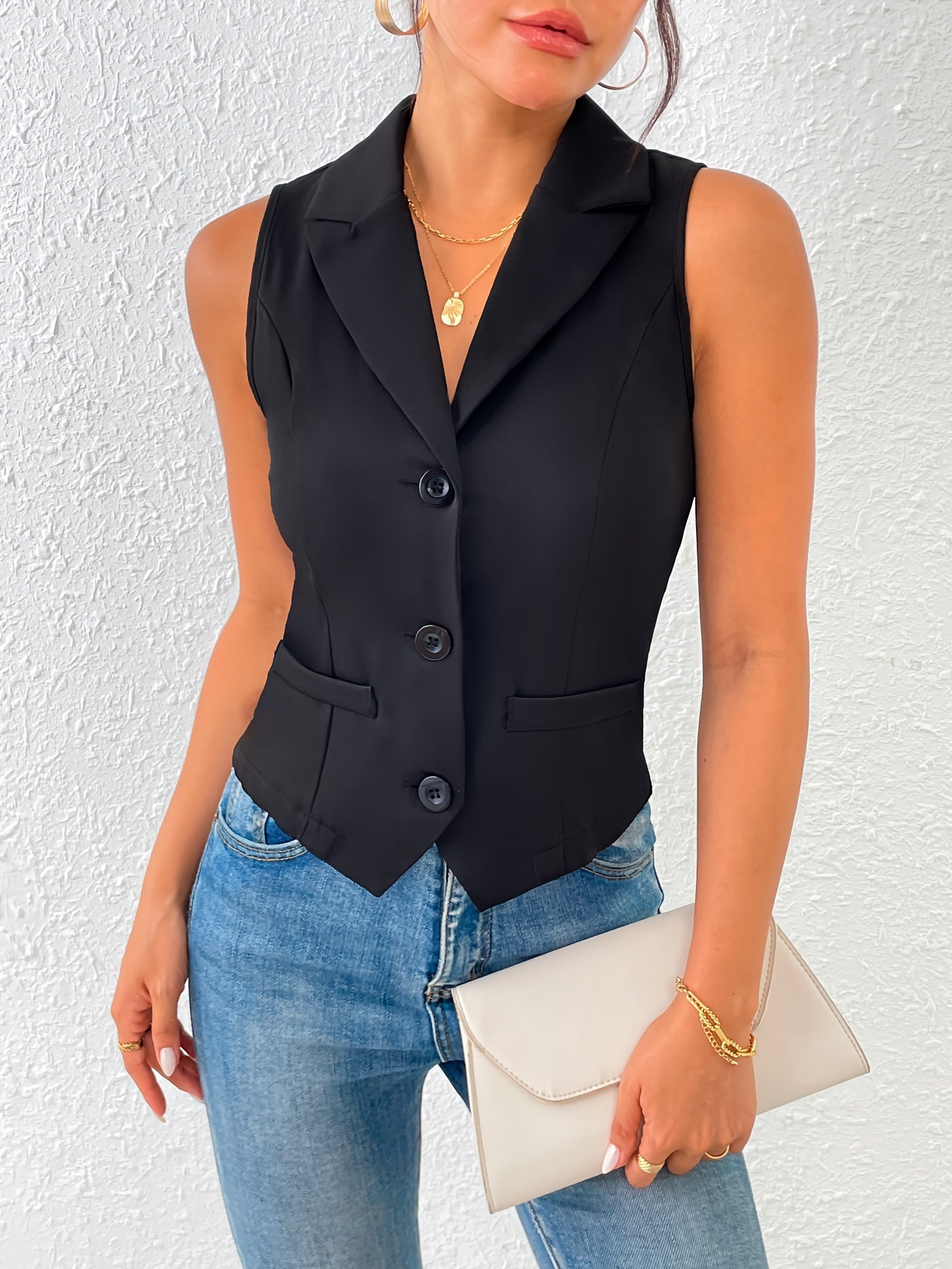 SUENTA Damen Weste Schwarz Frühling Chic Elegante Kollektion 2XL(44)