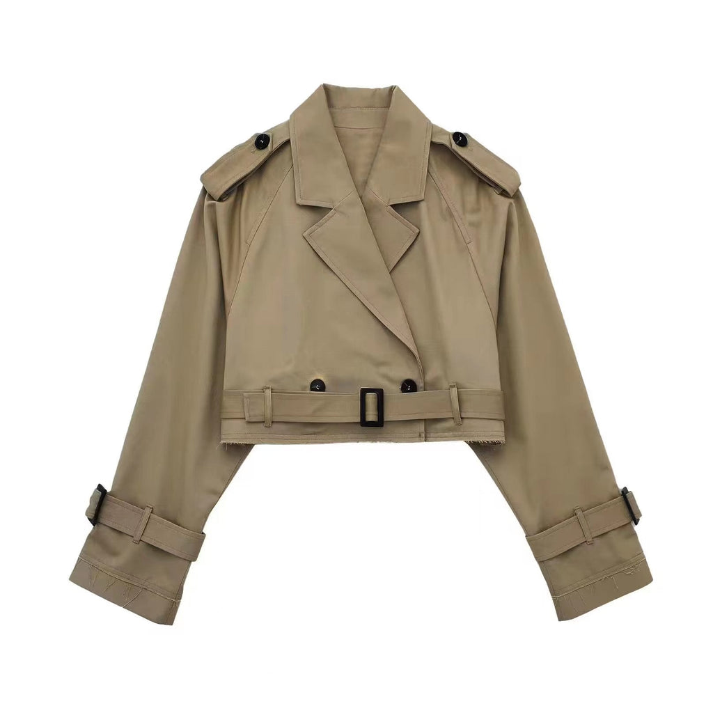 SUENTA Damen Kurzer Trenchcoat Stilvolle Eleganz Zeitlosem Stil Beige